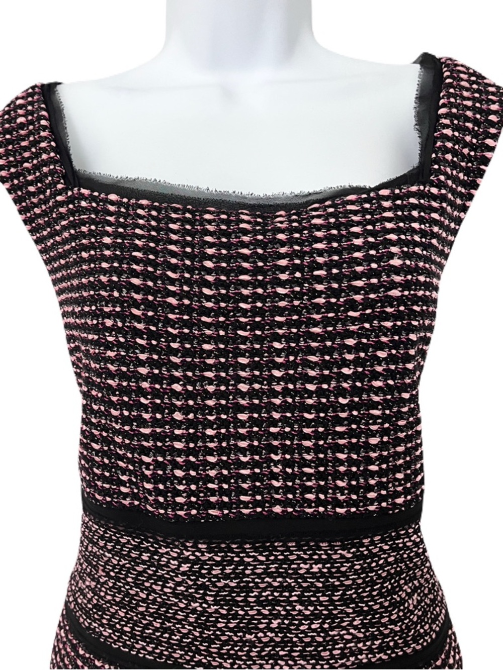 St. John ‘Elista’ Pink and Black Tweed Sleeveless Square Neckline Dress, Size 12 - Picture 5 of 10